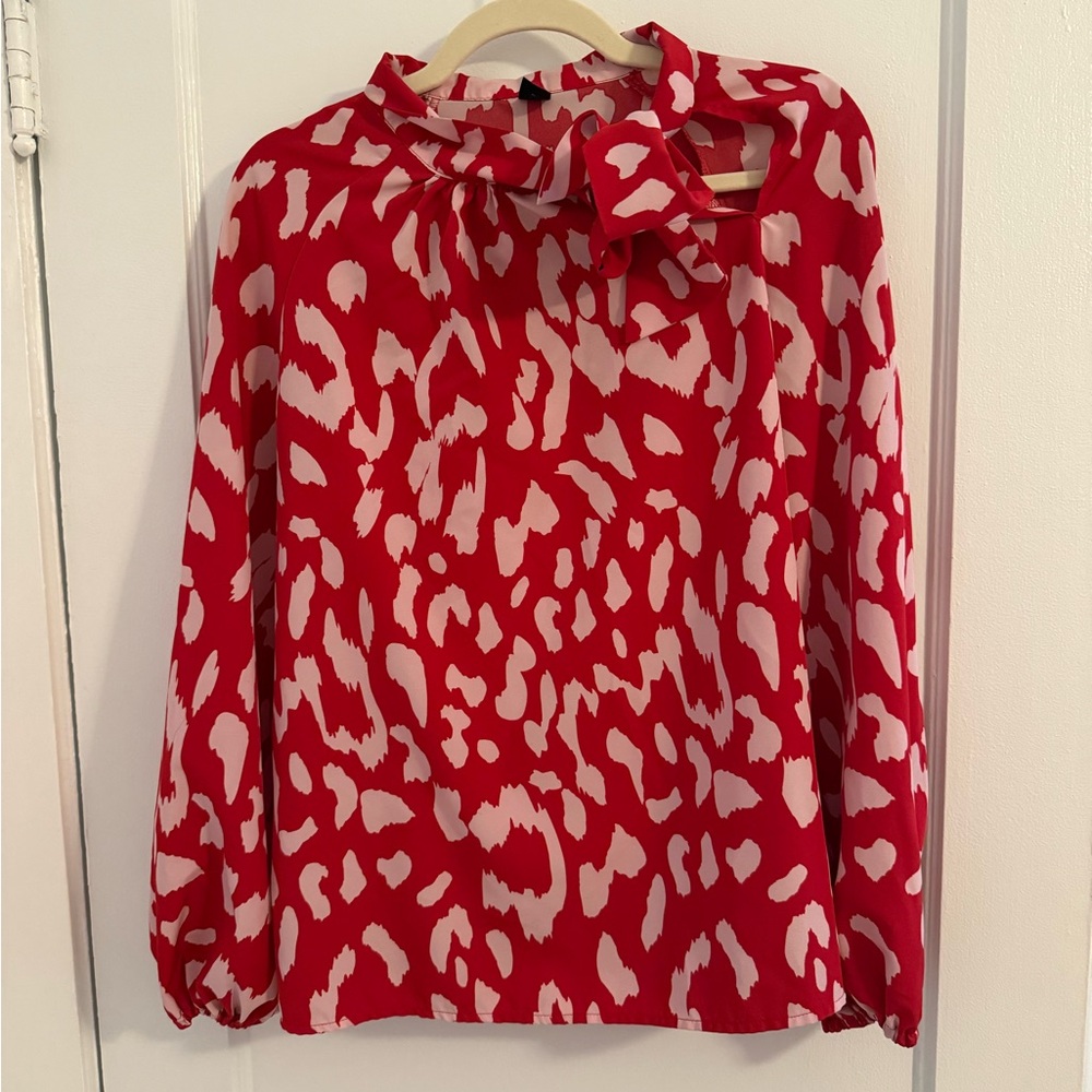SHEIN Red and Pink Patterned Blouse